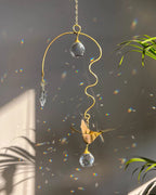 Brass wired bird suncatcher with clear crystals handmade by A Creator's Studio