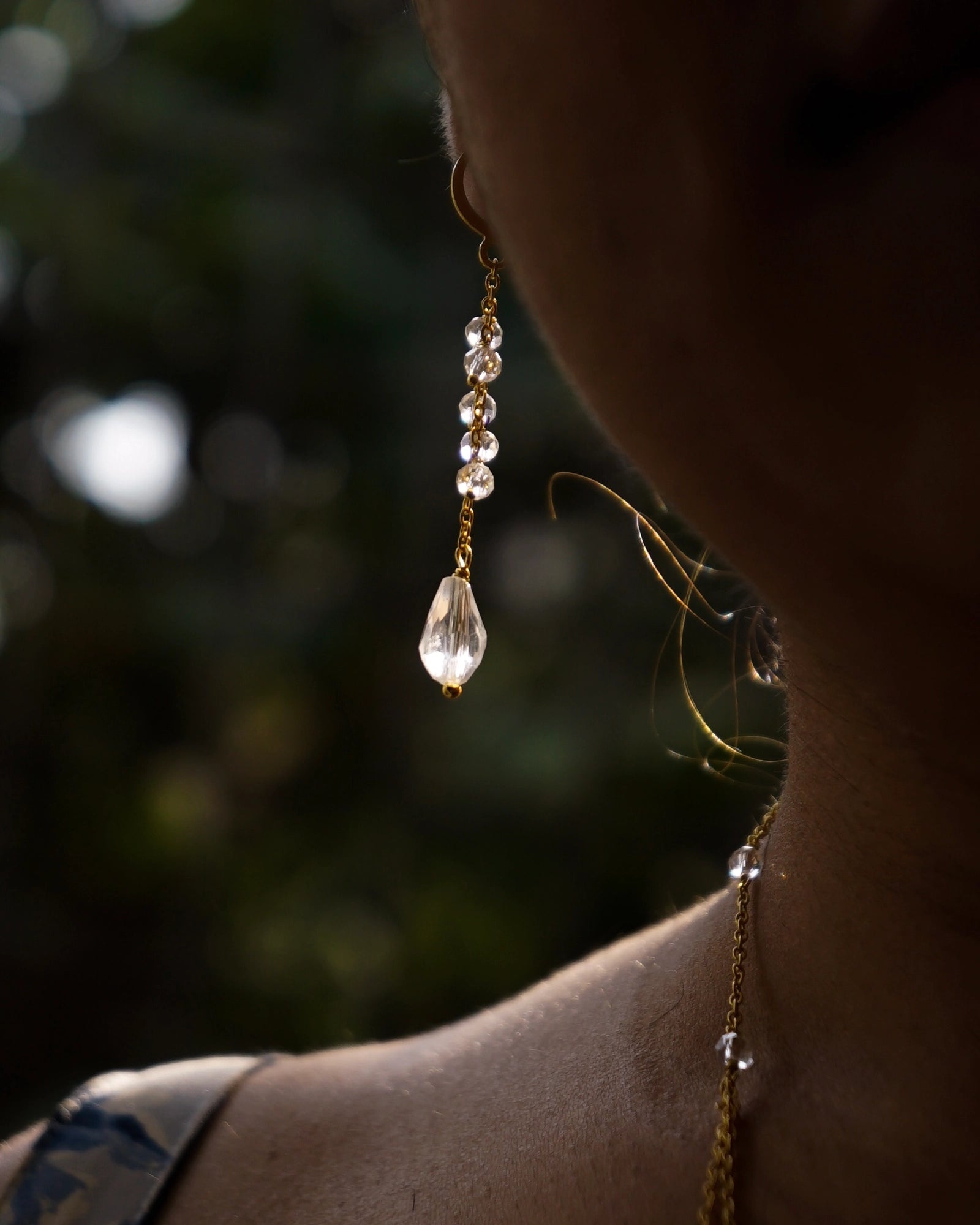 Gold Plated clear crystal dangle earring with a crystal teardrop handmade by A Creator's Studio