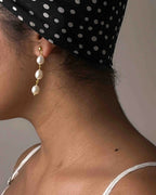 Gold Plated Pearl dangle earrings with three linked freshwater pearls handmade by A Creator's Studio