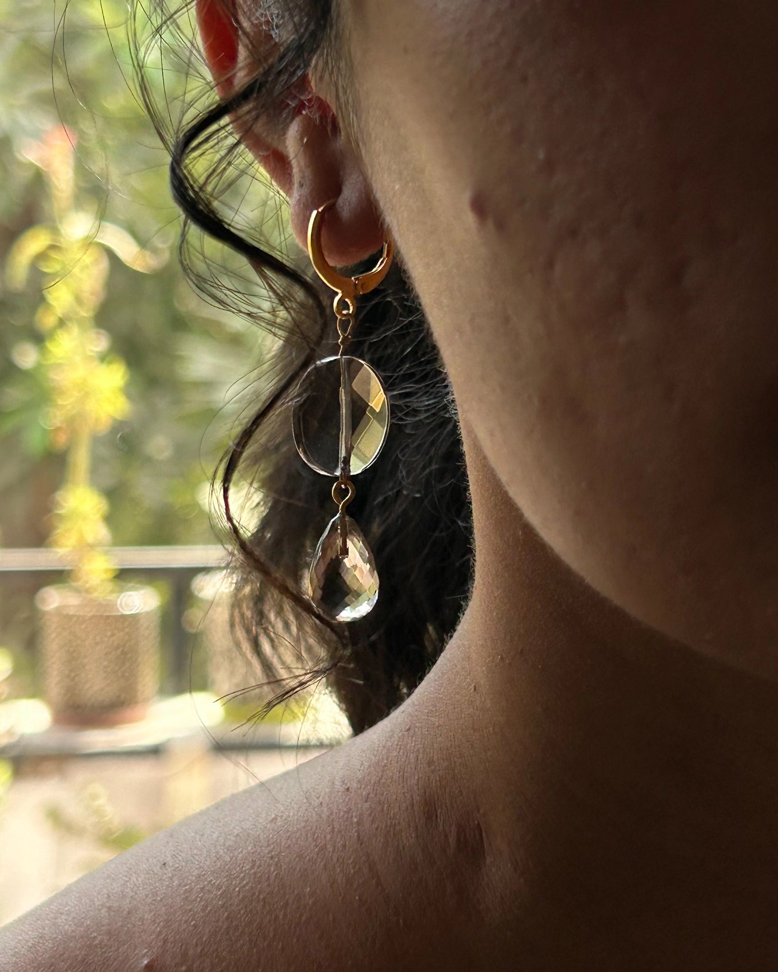 Gold plated smoky quartz earrings with a smoky quartz drop handmade by A Creator's Studio