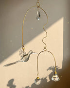 Wired Glass bird sun catcher with glass crystals and a 3d glass bird handmade by A Creator's Studio