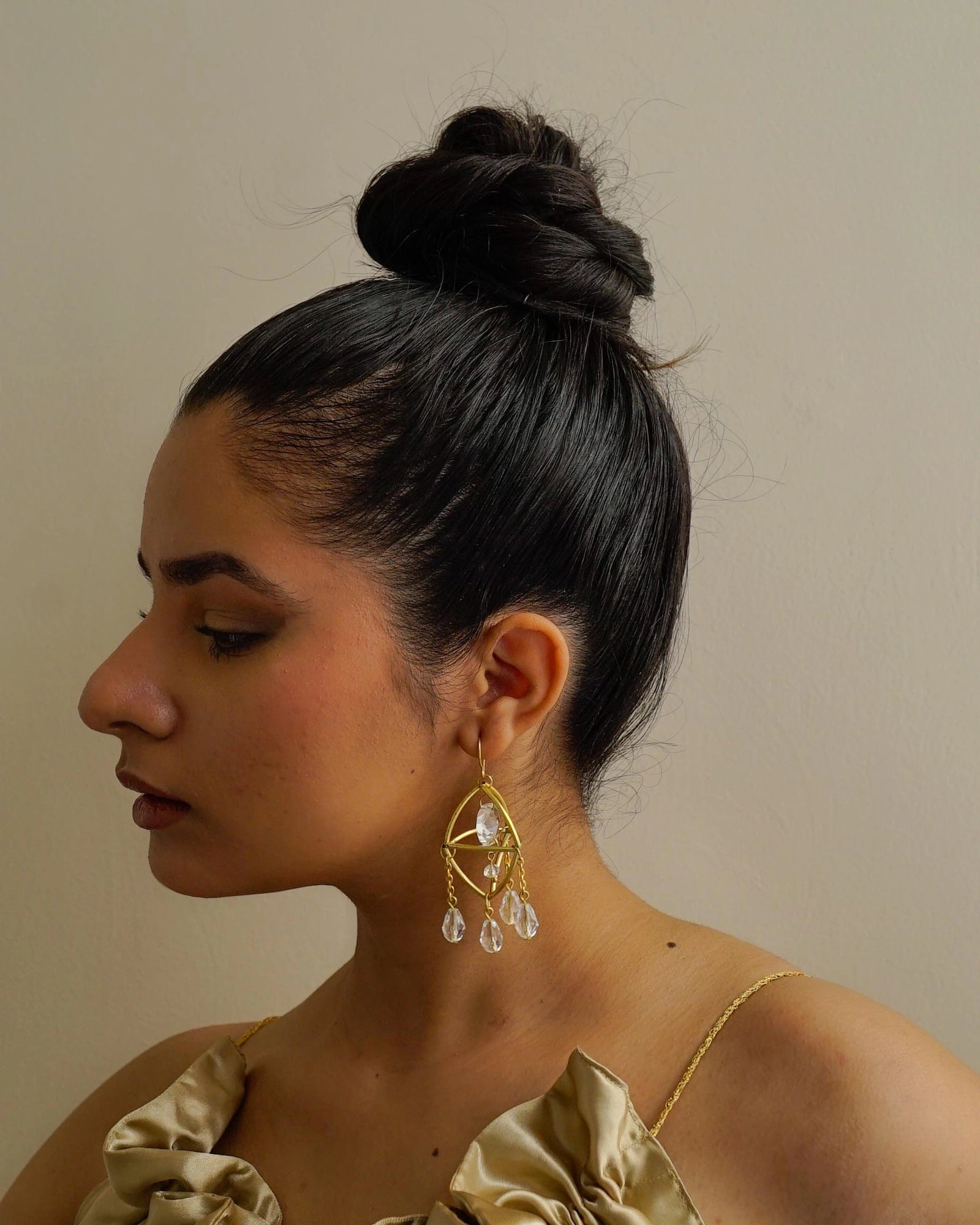 gold plated Mini Suncatcher earrings with four clear crystal drops handmade by A Creator's Studio