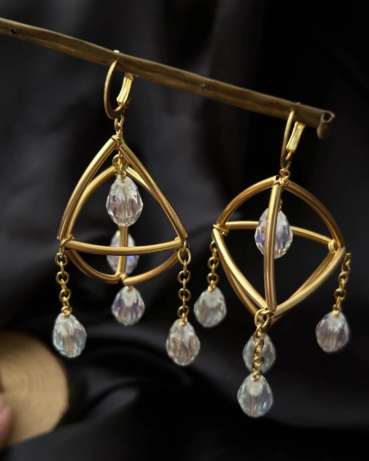 gold plated Mini Suncatcher earrings with four clear crystal drops handmade by A Creator's Studio