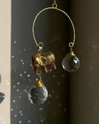 Elephant sun catcher with glass crystal drops and a labradorite gemstone, handmade by A Creator's Studio