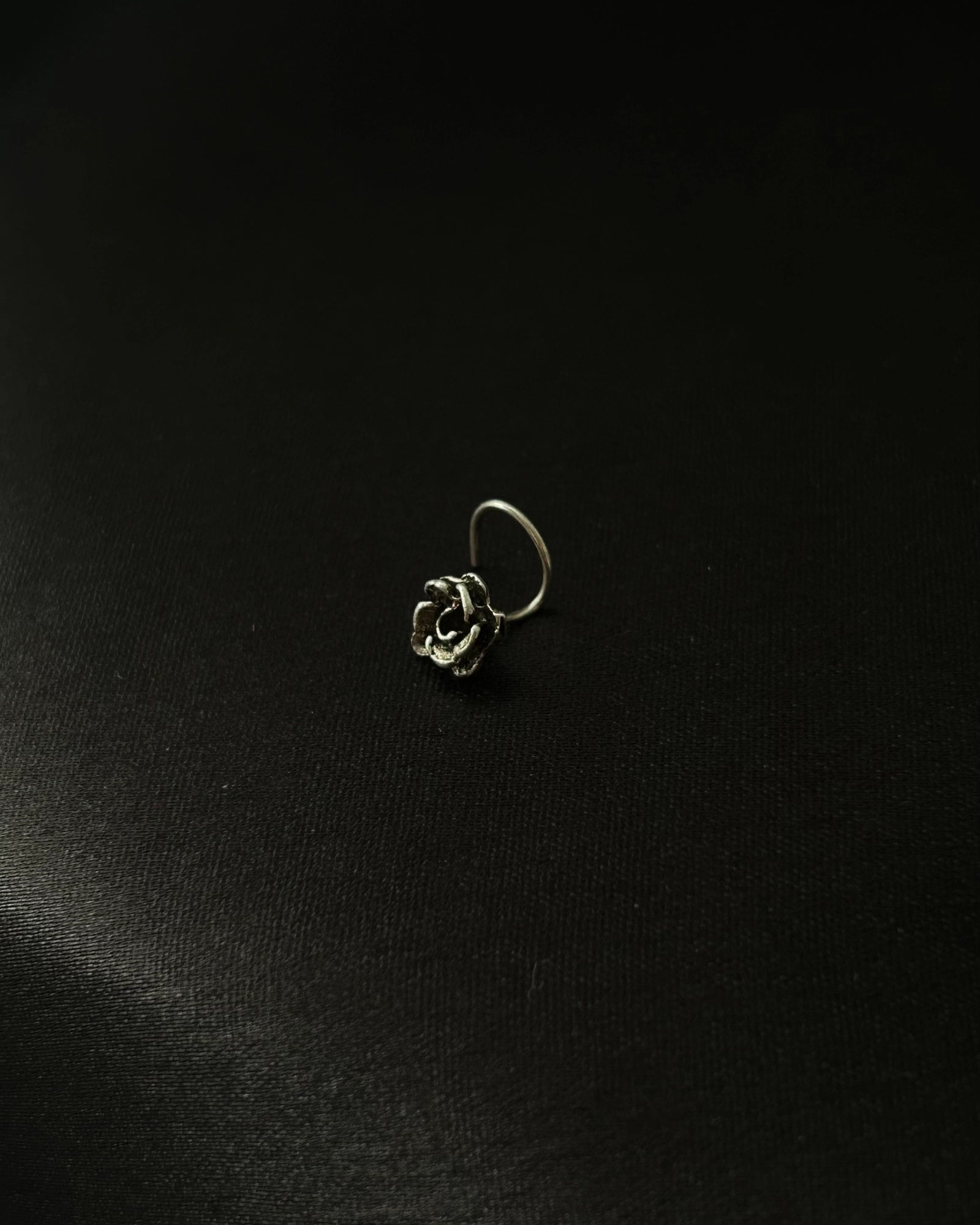Silver oxidised rose nose ring for pierced nose handmade by A Creator's Studio