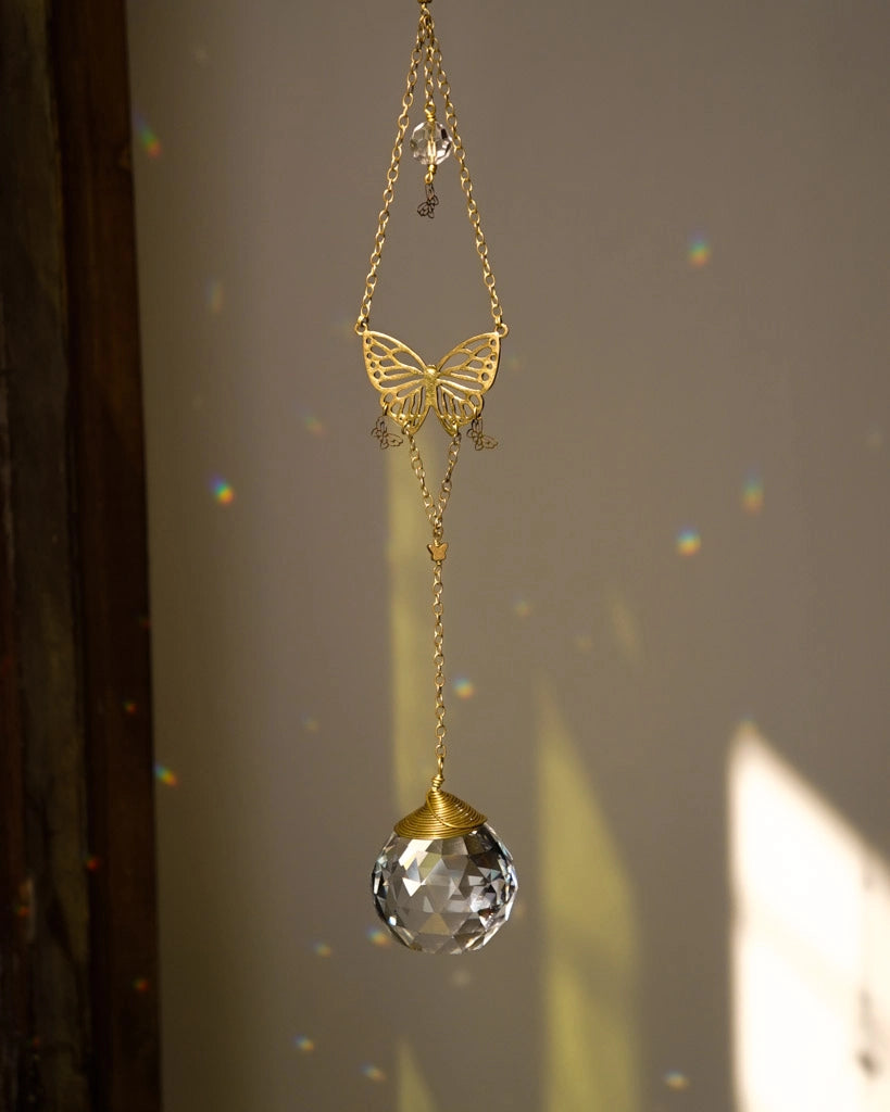 Butterfly sun catcher with glass crystal drop handmade by A Creator's Studio