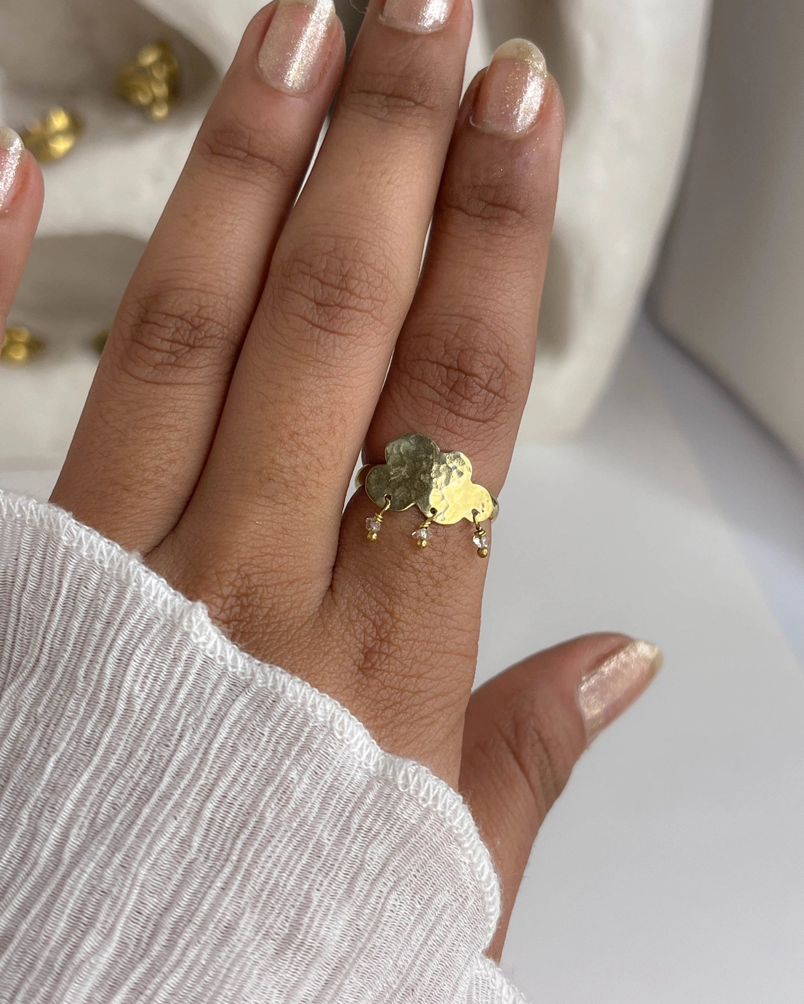 Cloud with Herkimer Diamonds Ring Brass