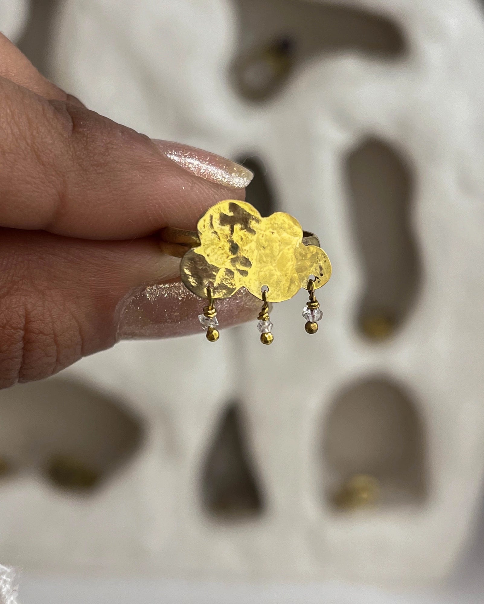 Cloud with Herkimer Diamonds Ring Brass