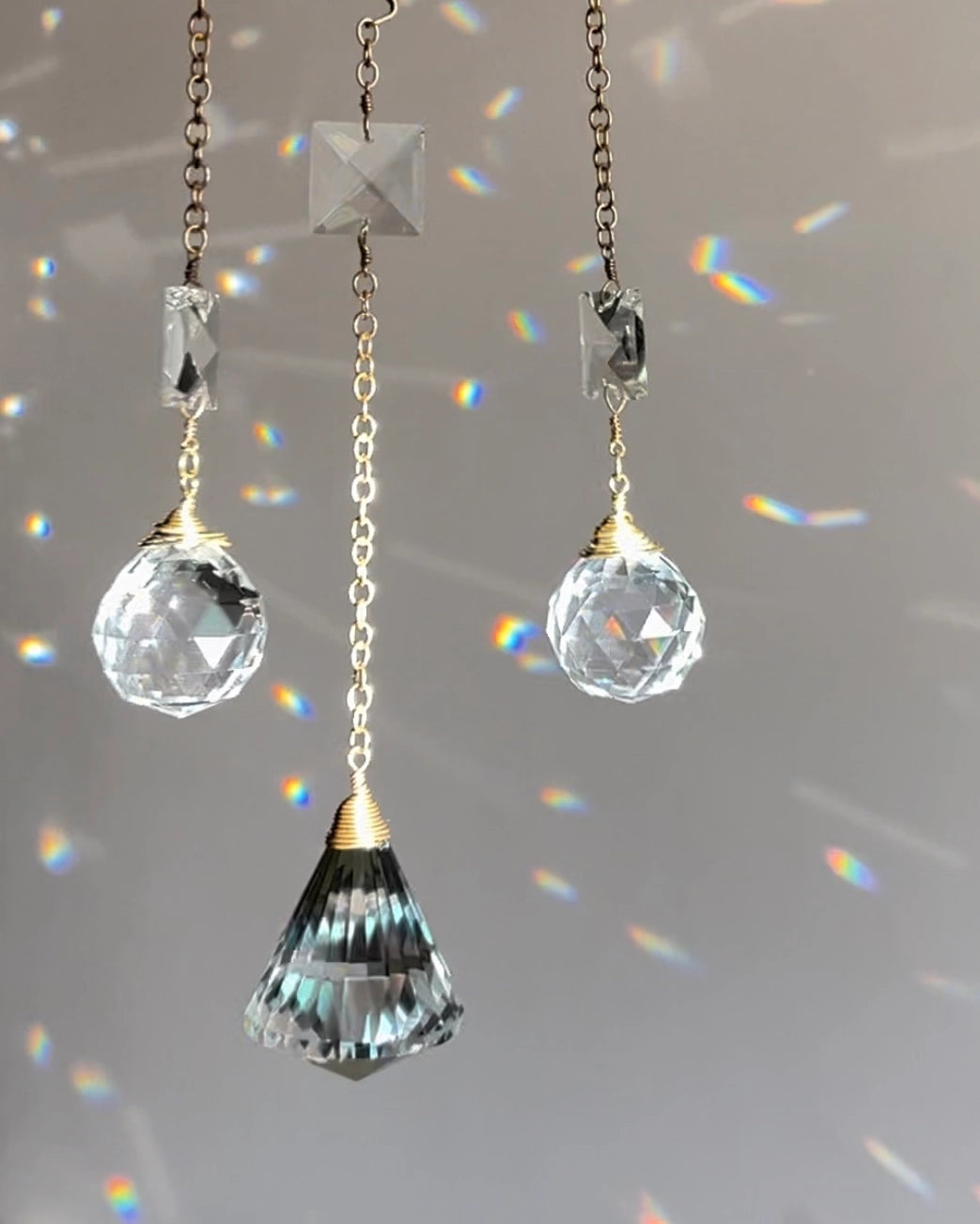 Wired sun suncatcher with clear crystals handmade by A Creator's Studio 