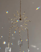 Wired sun suncatcher with clear crystals handmade by A Creator's Studio 