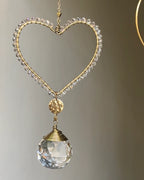 Wired and beaded heart suncatcher with clear crystals handmade by A Creator's Studio