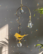 Brass wired bird suncatcher with clear crystals handmade by A Creator's Studio