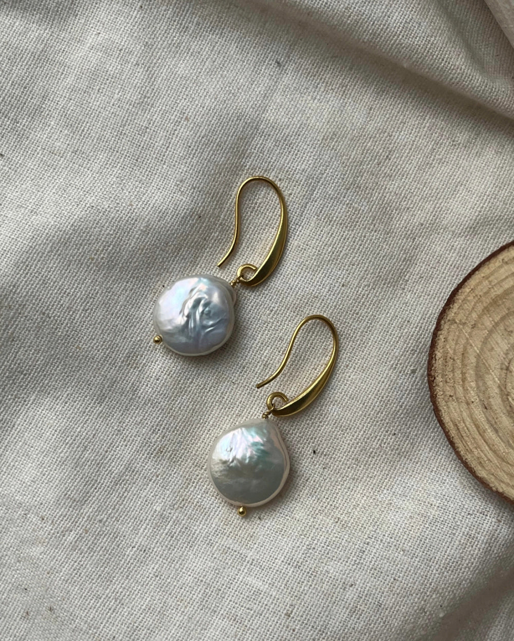 Gold plated freshwater pearl earrings with a freshwater pearl drop handmade by A Creator's Studio