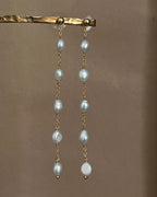 Gold Plated white pearl dangle earrings with multiple freshwater pearl links handmade by A Creator's Studio