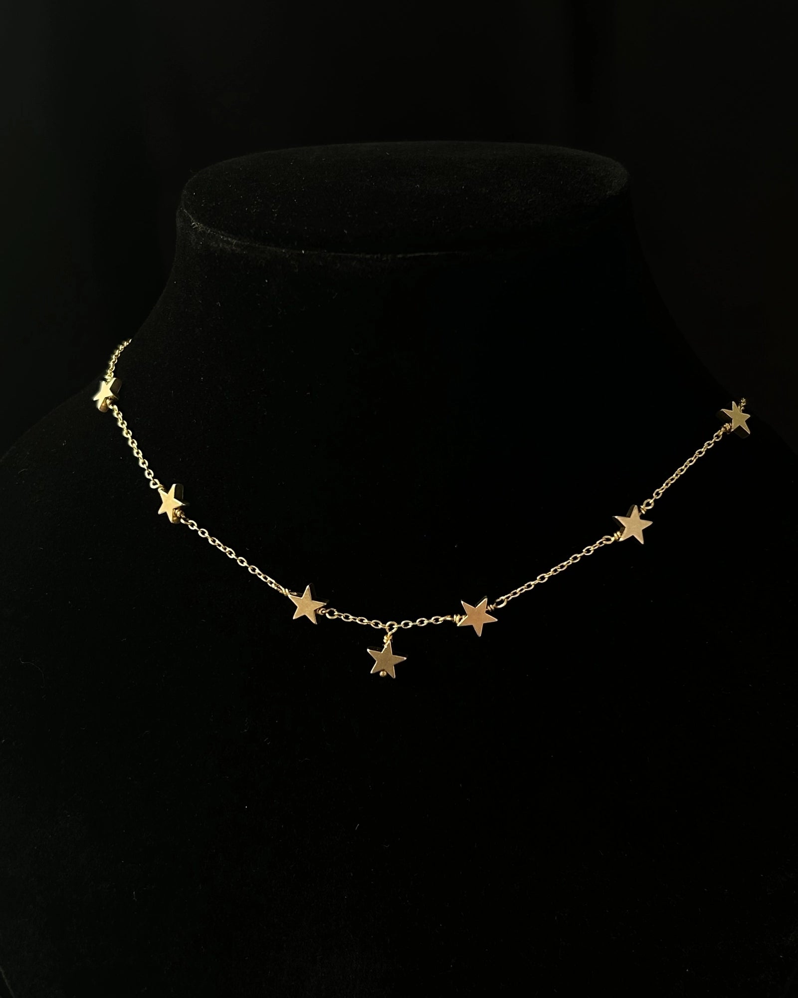 Brass star link choker with stars linked together handmade by A Creator's Studio