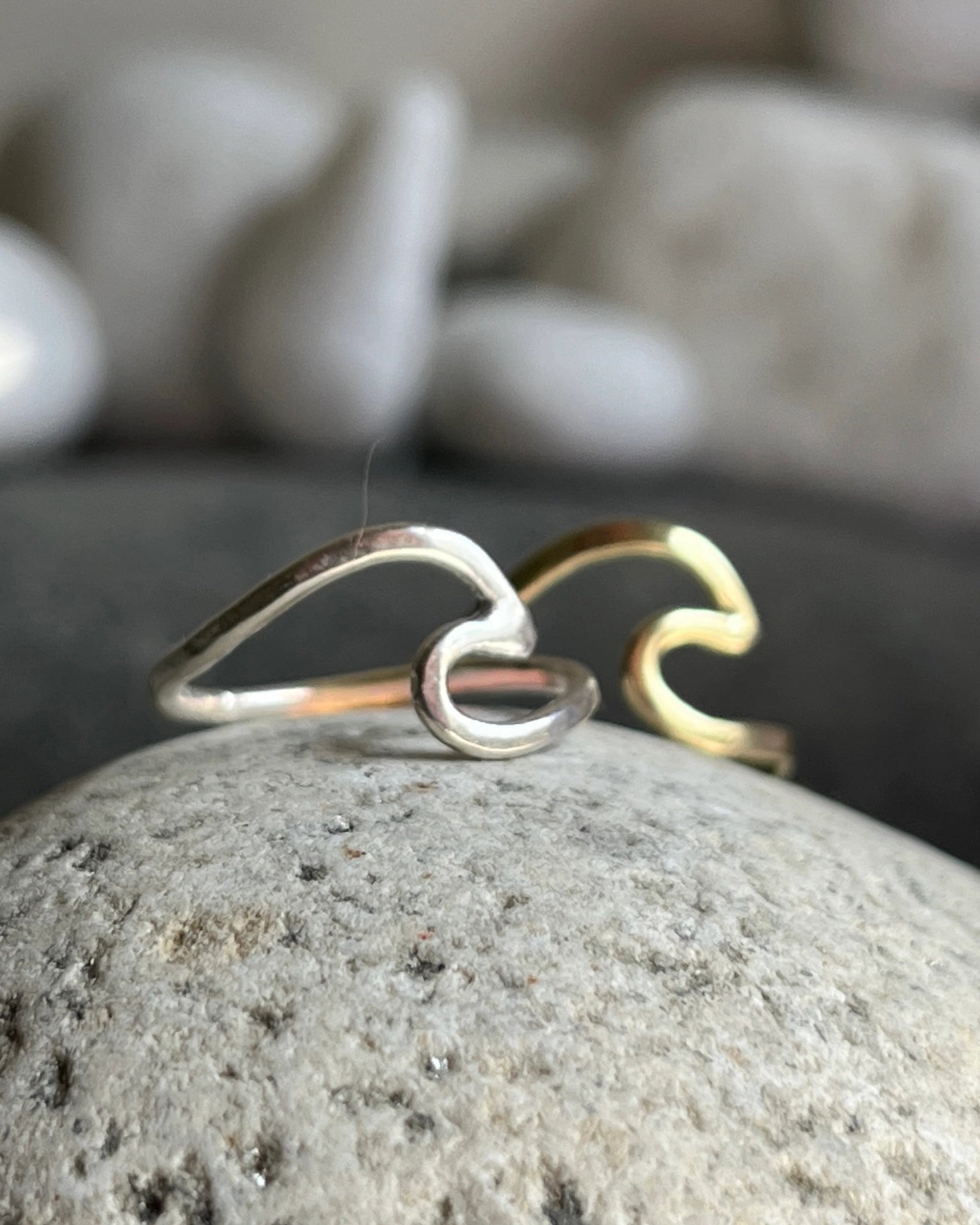 Silver ring with a wave in the centre handmade by A Creator's Studio