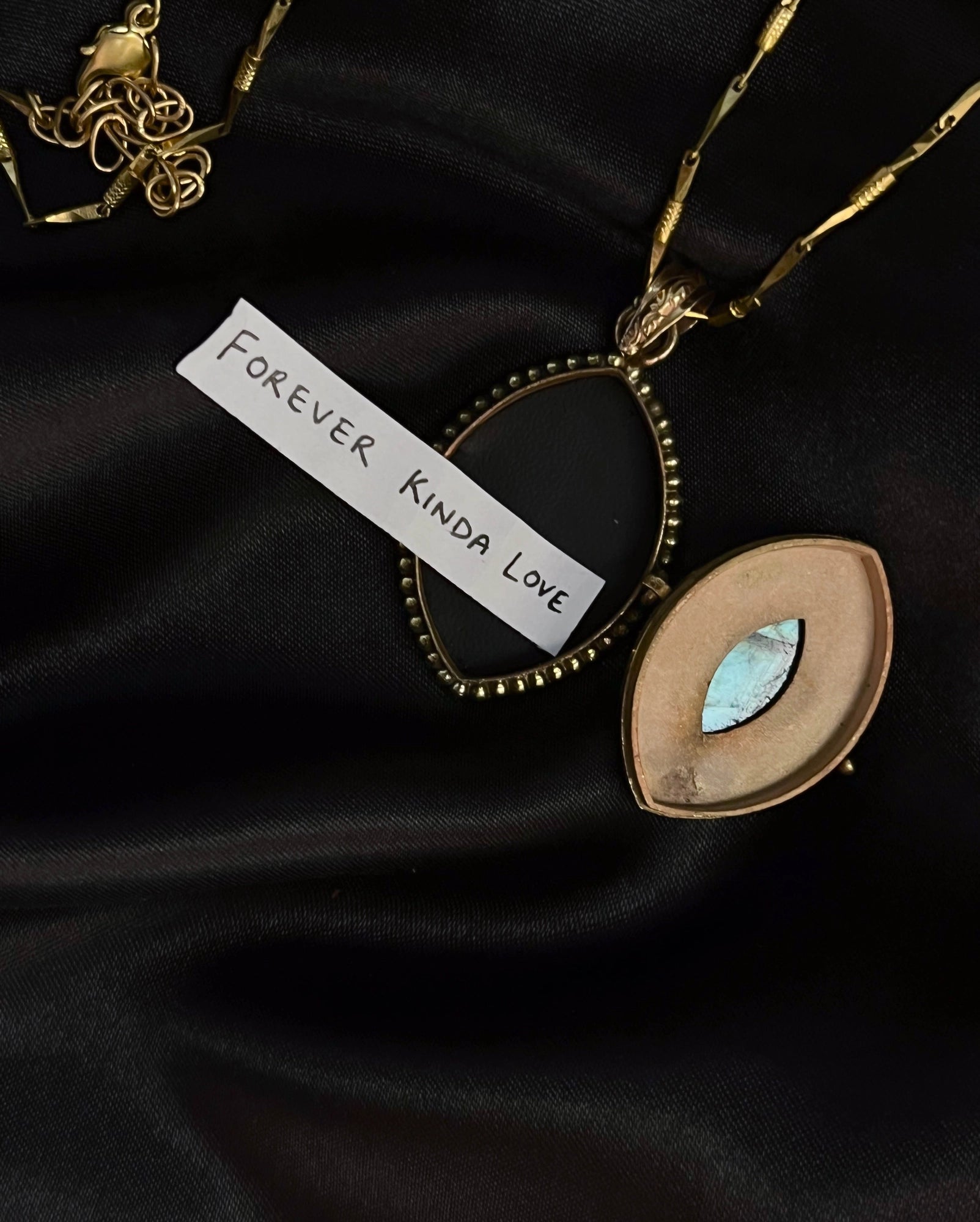 Brass box (dibbi) pendant with a large labradorite sitting in the centre with a chain handmade by A Creator's Studio