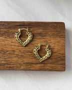 Brass heart hoop earrings handmade by A Creator's Studio