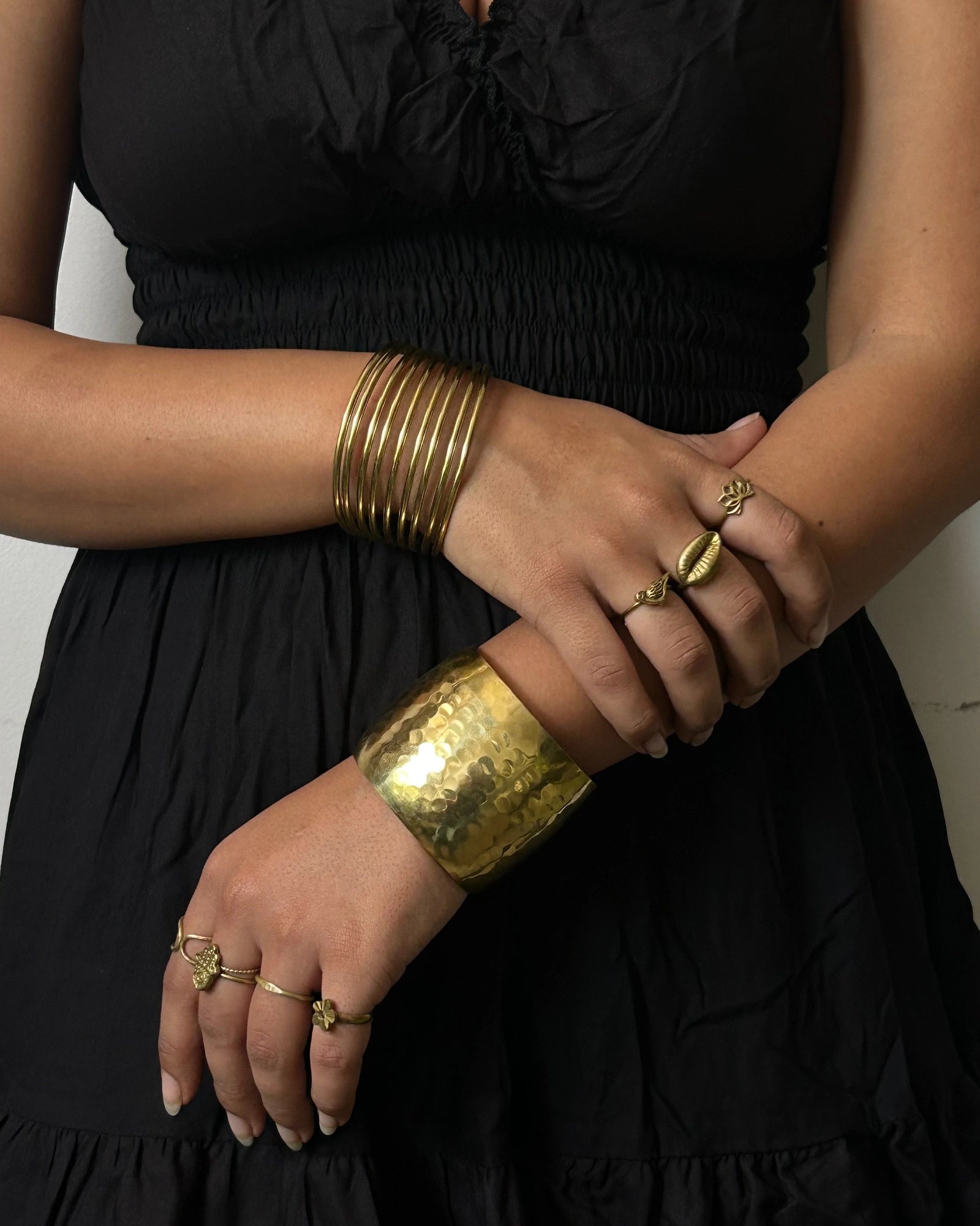 Chunky Brass hammer textured cuff handmade by A Creator's Studio