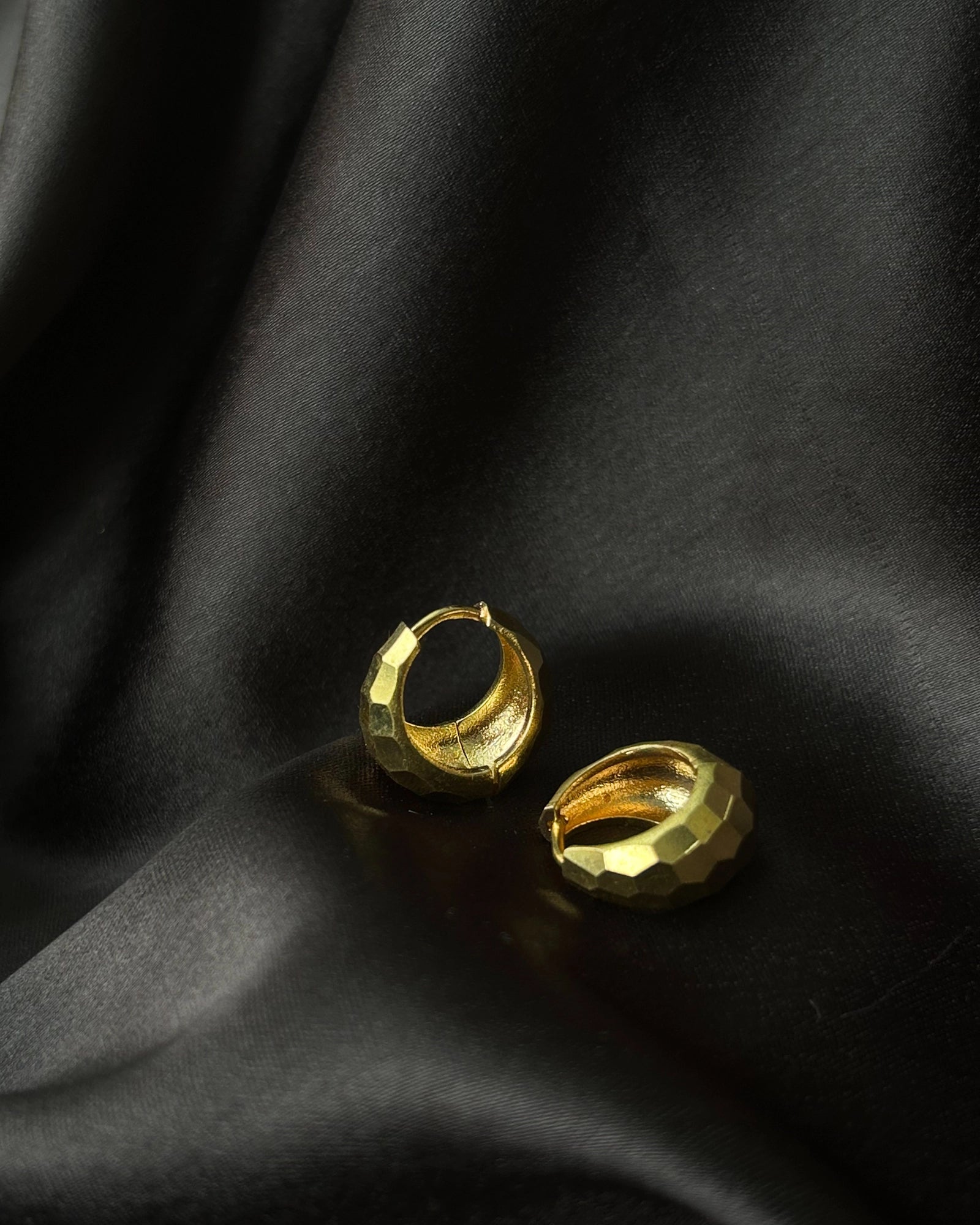 Brass textured hoop earrings handmade by A Creator's Studio