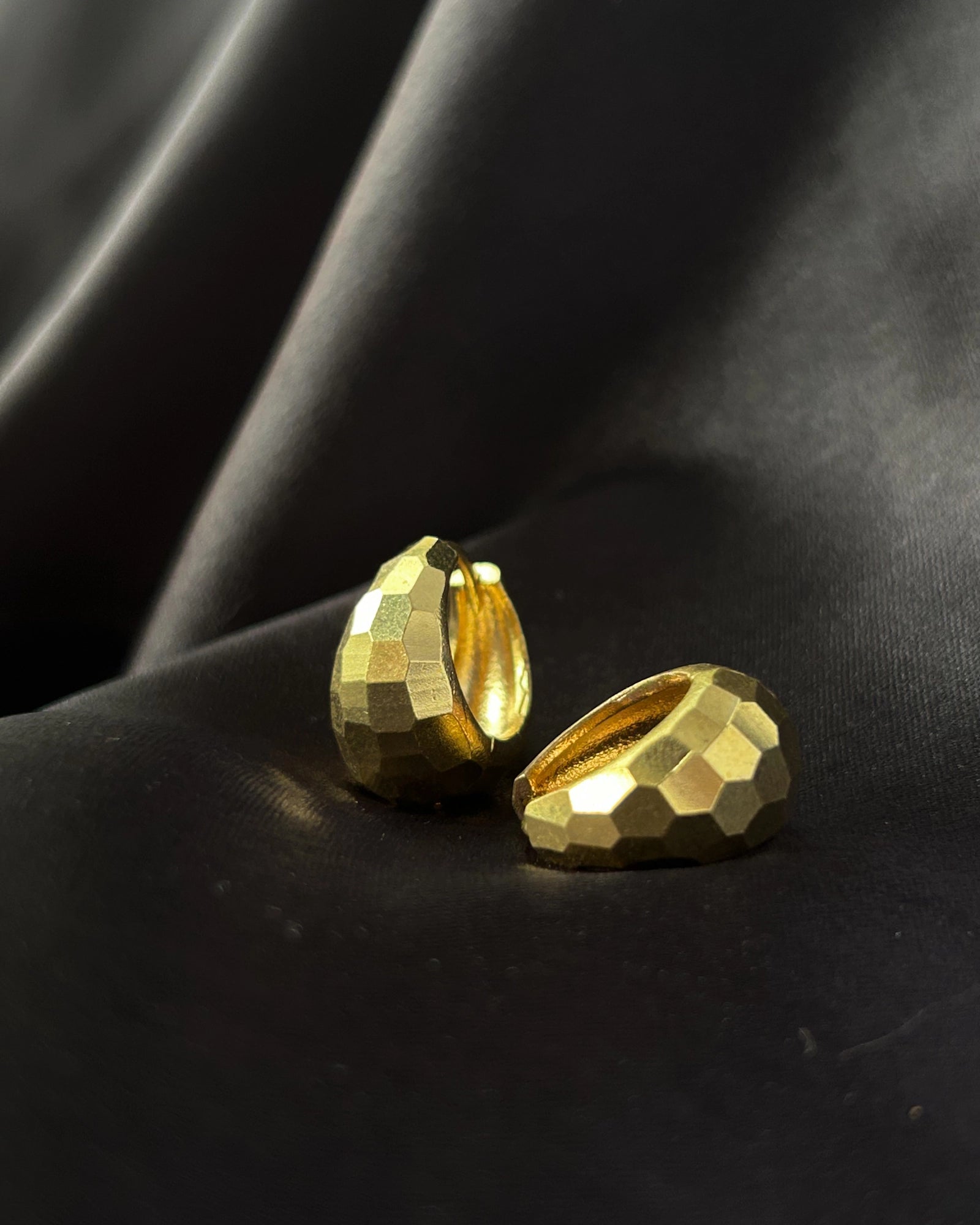 Brass textured hoop earrings handmade by A Creator's Studio