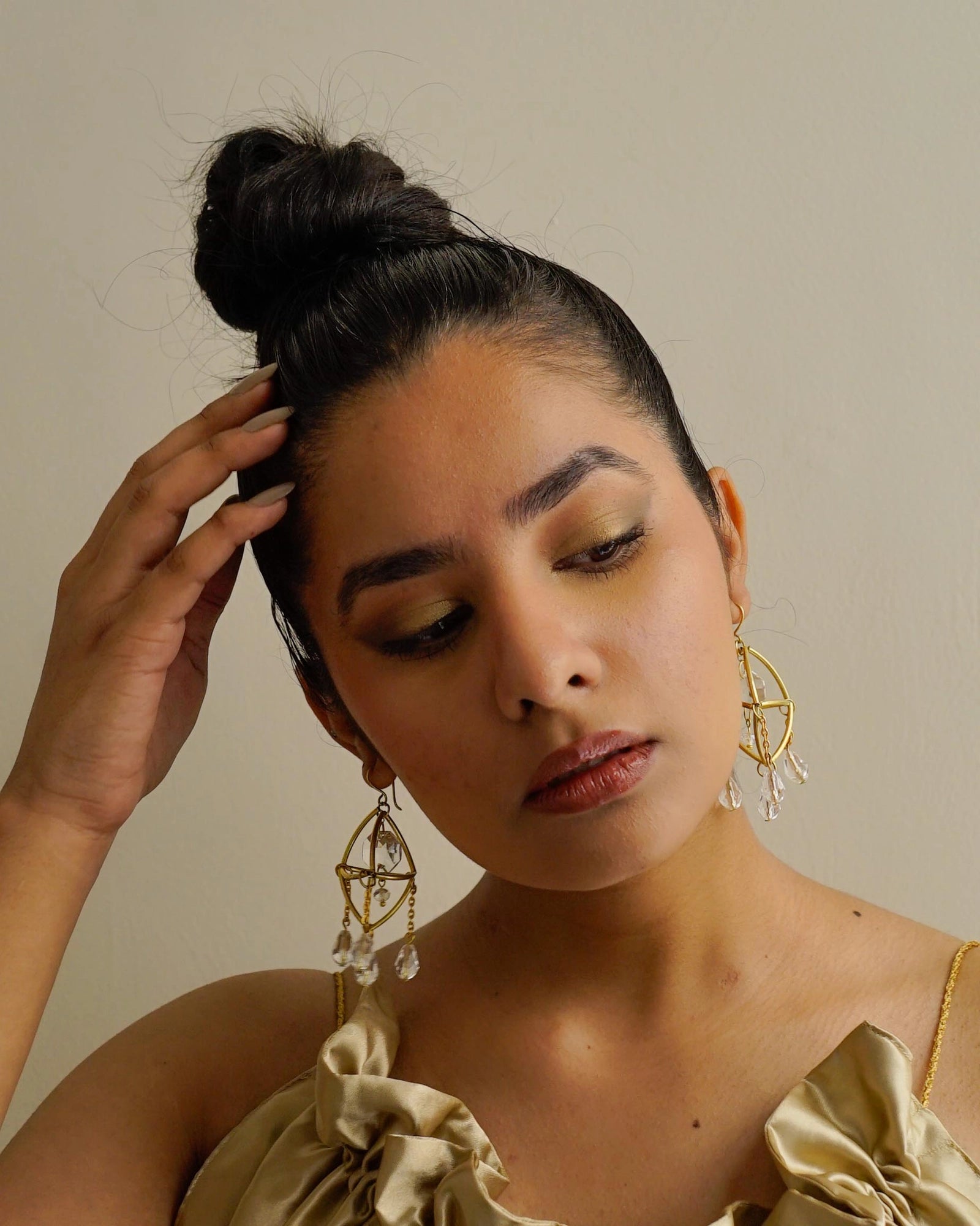 gold plated Mini Suncatcher earrings with four clear crystal drops handmade by A Creator's Studio