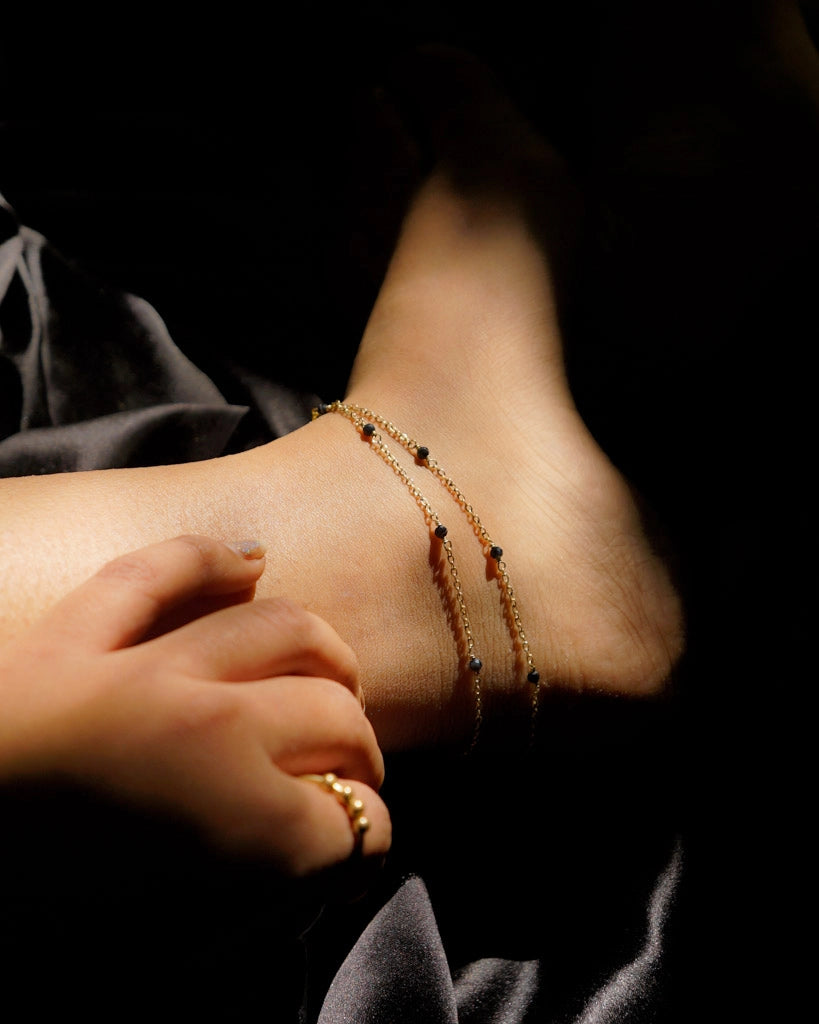 Black Obsidian Layered Anklet
