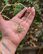 Brass wired sunflower choker with gemstone in the centre handmade by A Creator's Studio