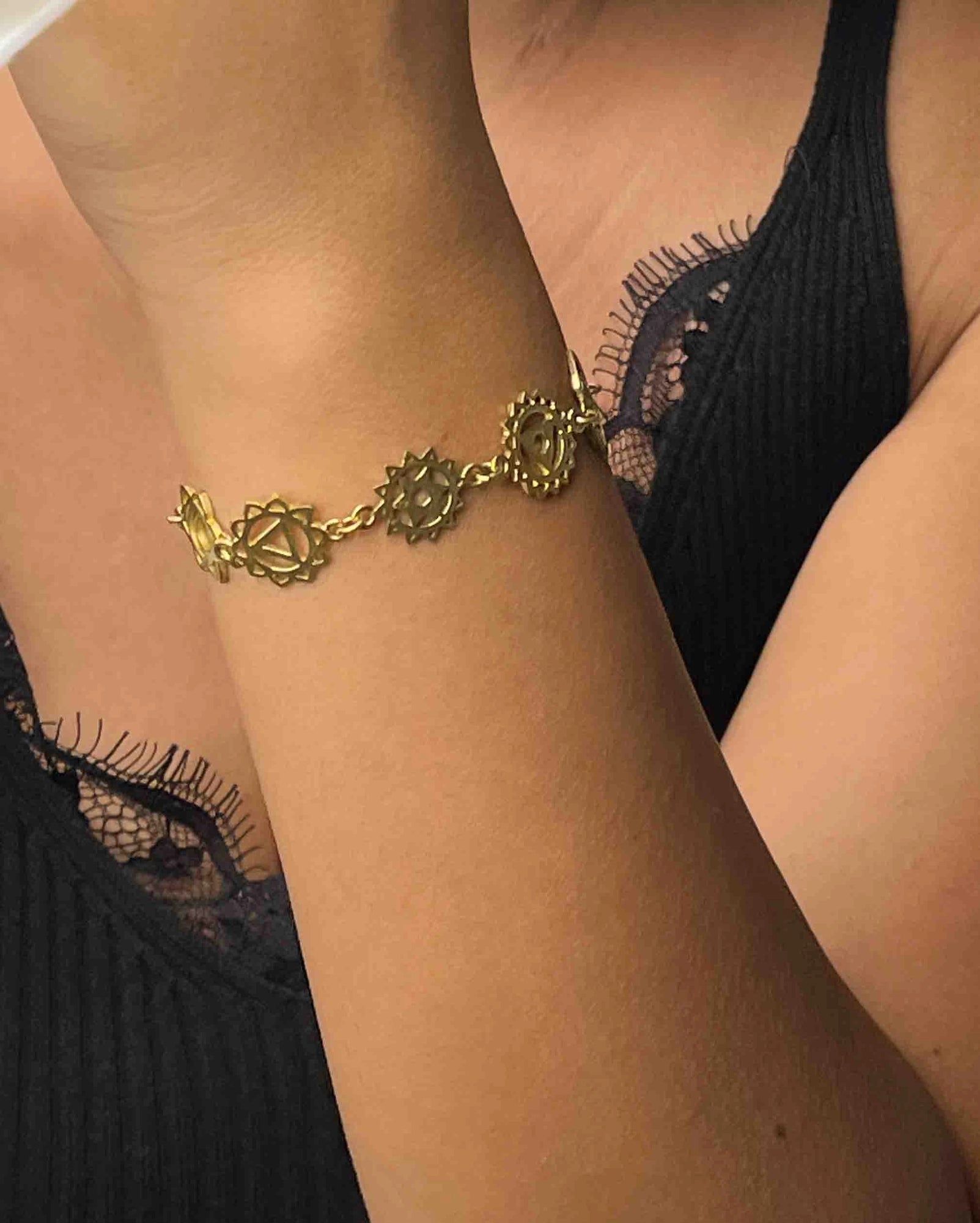 Brass seven Chakra link Bracelet handmade by A Creator's Studio