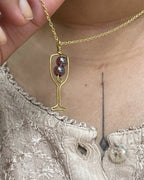 Brass wired wine glass necklace with two crystals handmade by A Creator's Studio
