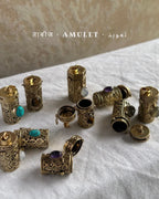 Brass box (dibbi) pendant with a labradorite in the centre with a chain handmade by A Creator's Studio