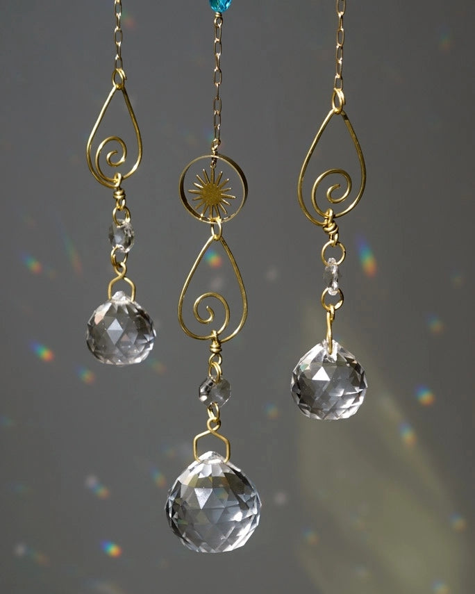 Wired cloud sun catcher with glass crystals and beads handmade by A Creator's Studio