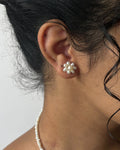 Flower freshwater pearl studs in sterling silver handmade by A Creator's Studio