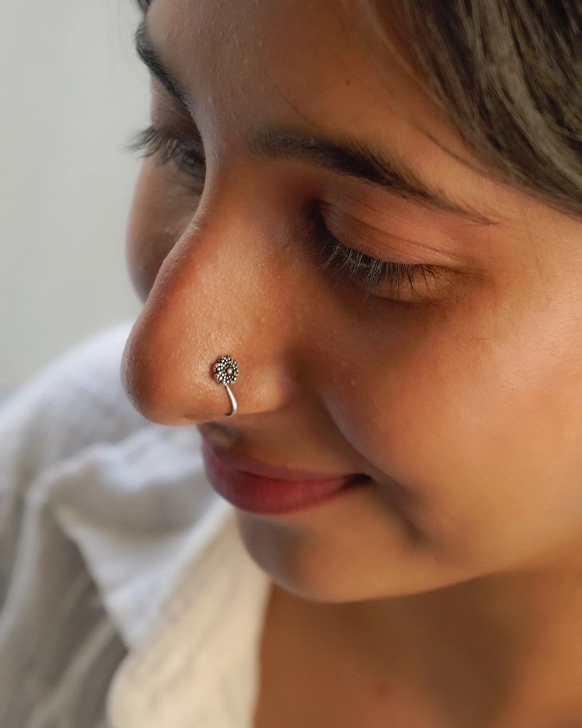 Silver oxidised nose ring for non pierced nose handmade by A Creator's Studio