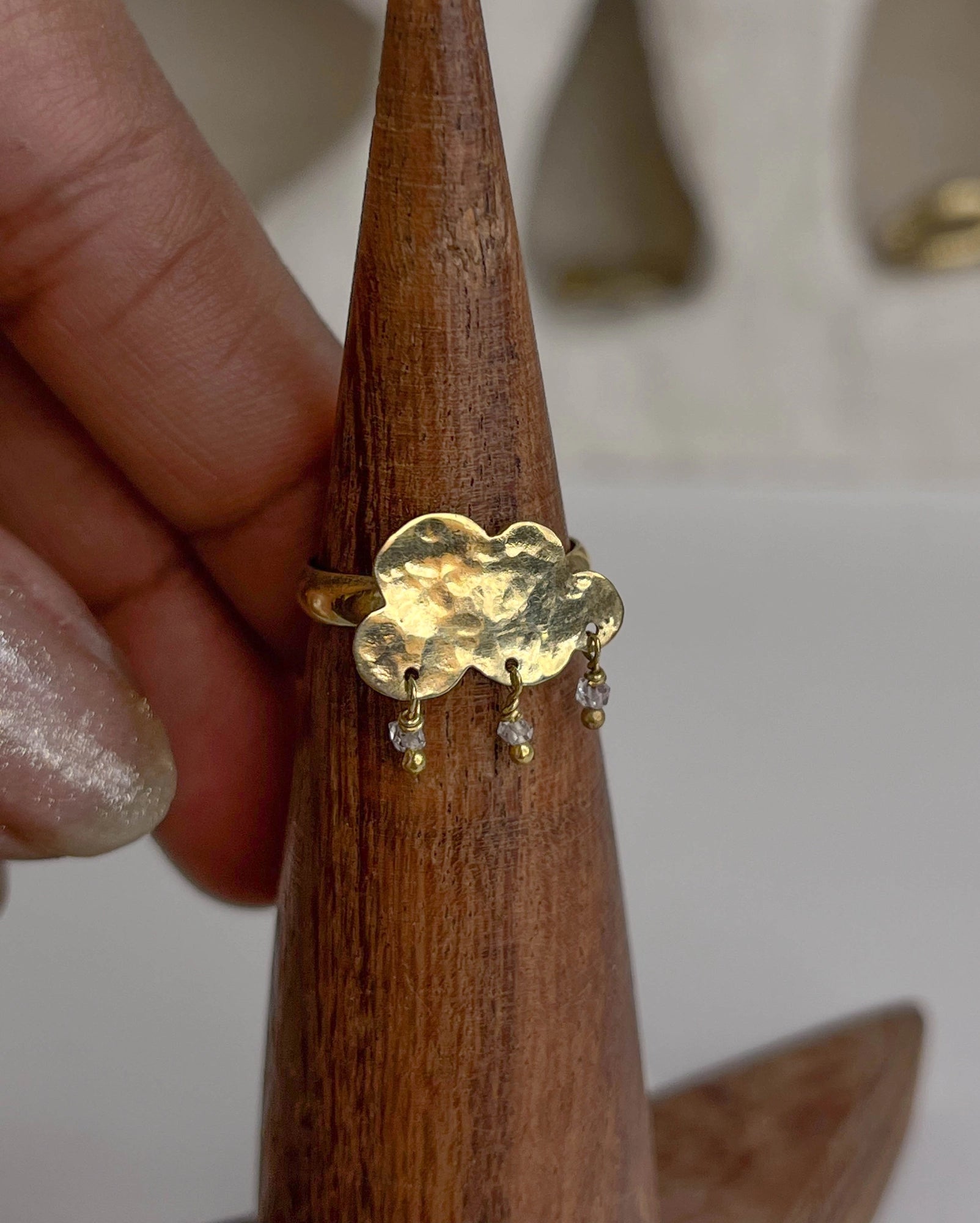 Cloud with Herkimer Diamonds Ring Brass