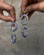 Gold Plated chunky sodalite link earrings with oval sodalite drops handmade by A Creator's Studio