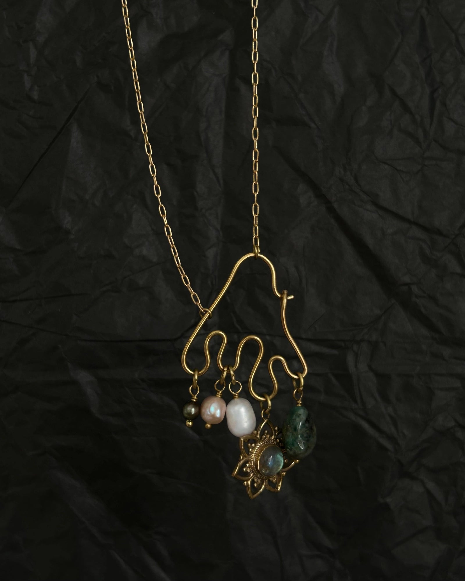 Brass wired charm holder necklace with a chain handmade by A Creator's Studio