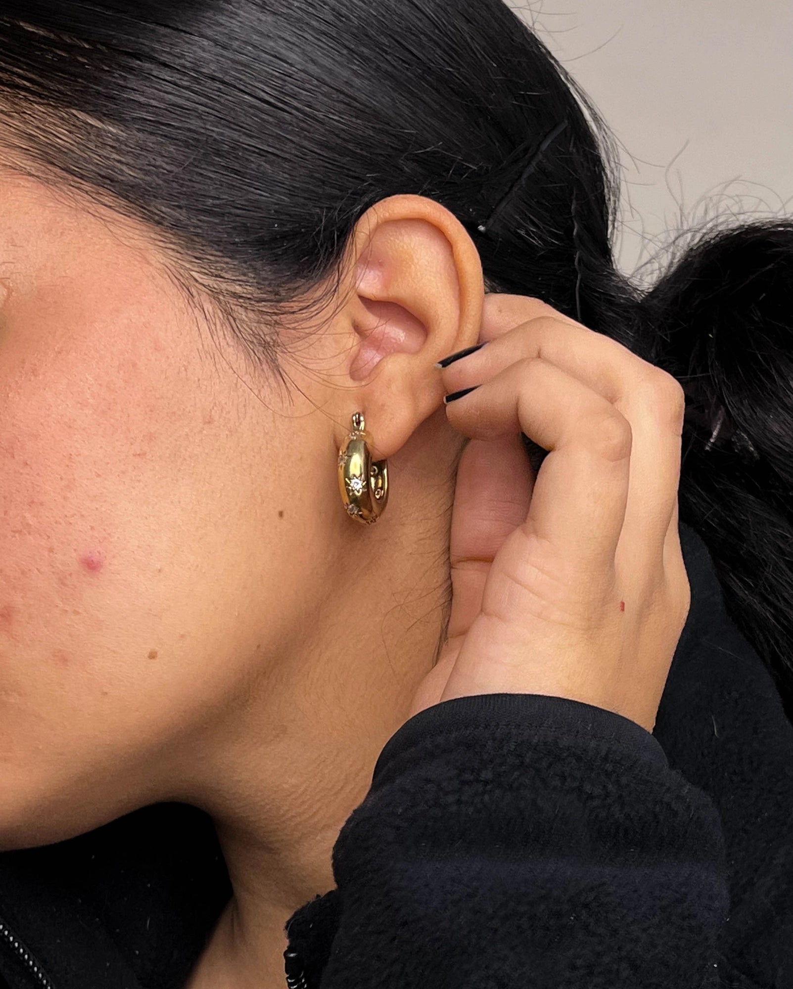 Brass studded hoop earrings handmade by A Creator's Studio