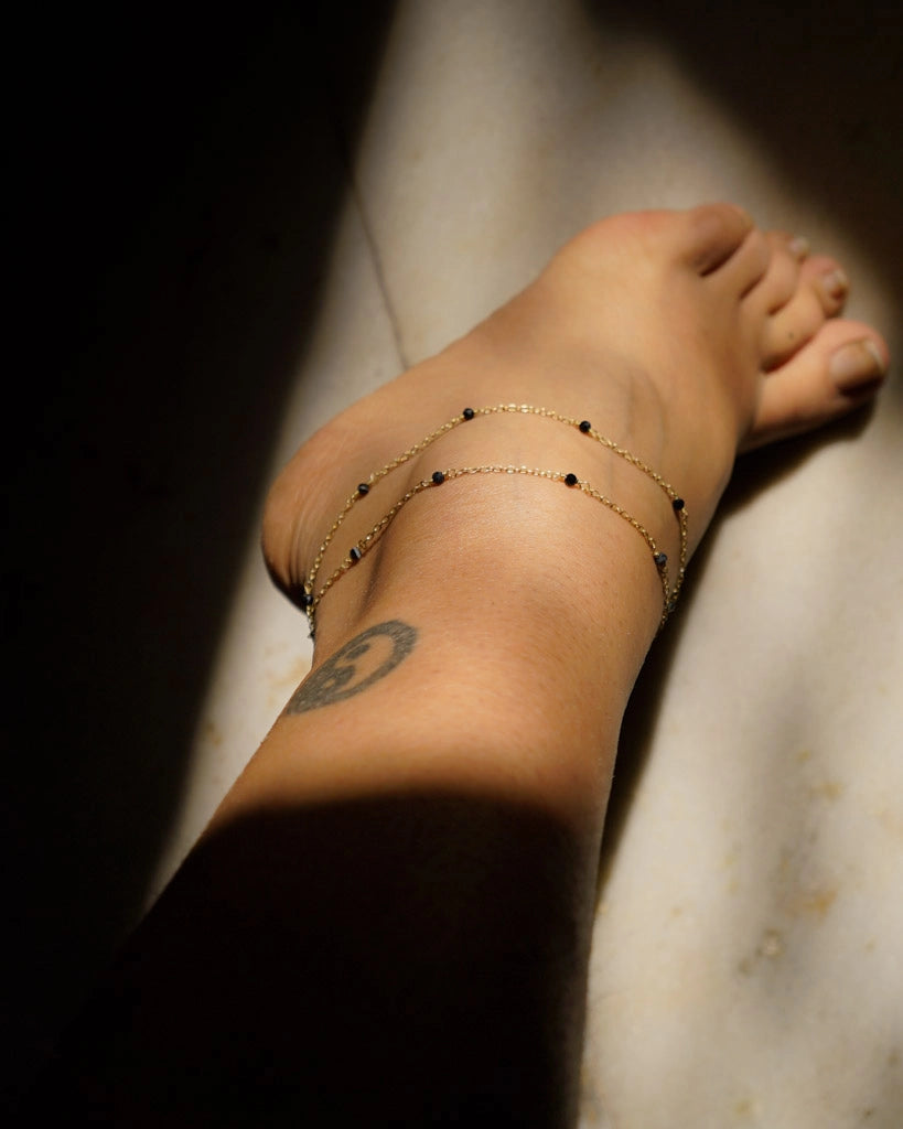 Black Obsidian Layered Anklet