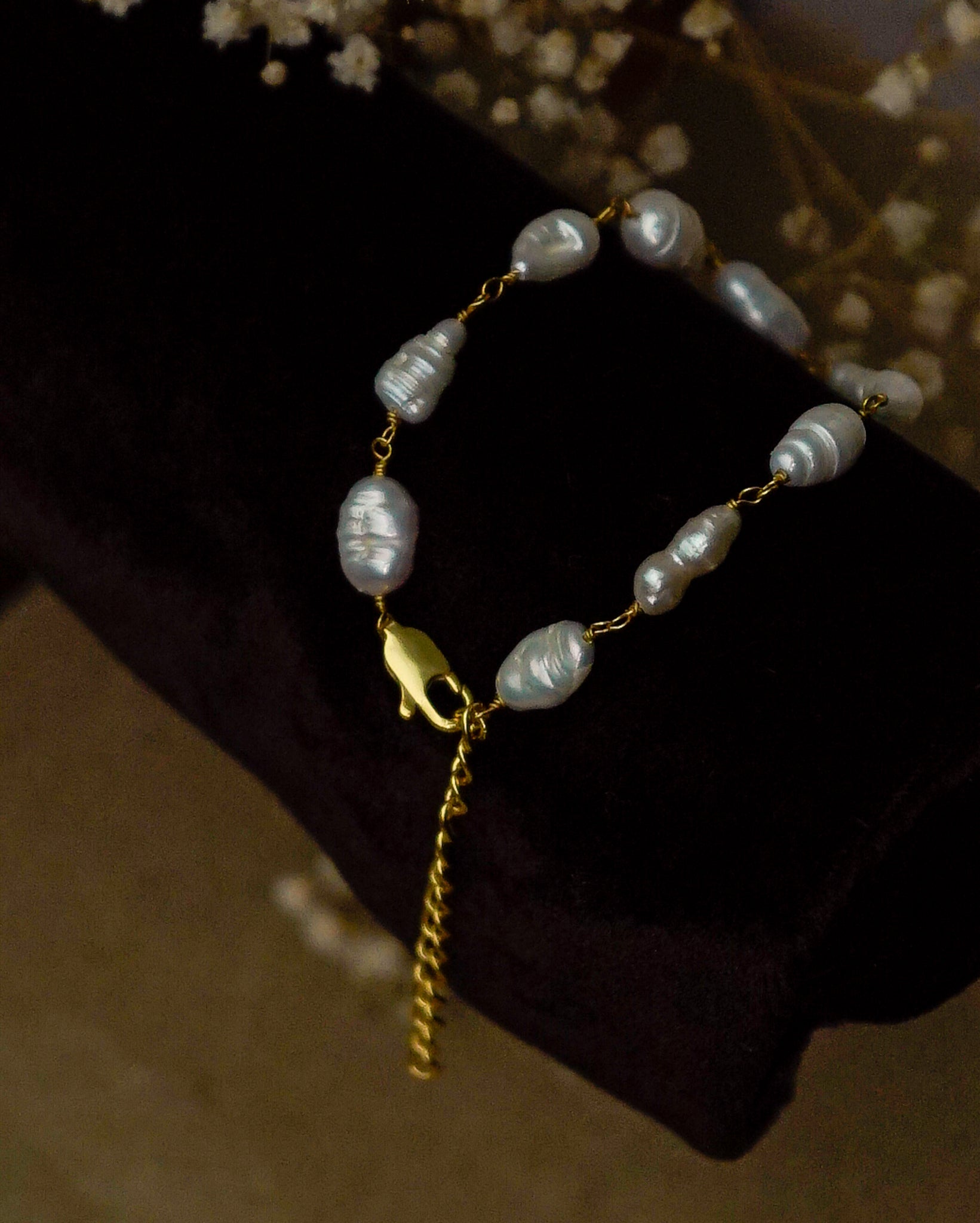 20k Gold Plated Fresh Water Pearl linked Bracelet handmade by A Creator's Studio