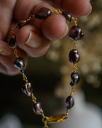 lustrous and Rare Black Fresh Water Pearls linked together in 20k Gold Plated Brass handmade by A Creator's Studio