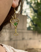 Brass earrings with unique martini drink design handmade by A Creator's Studio
